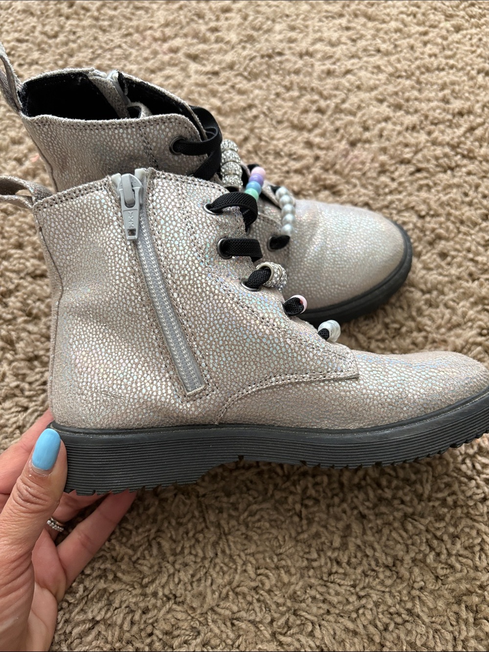 Harper Canyon Silver Sparkle Kids' Lace-Up Boots with Pastel Beads - Picture 3 of 6